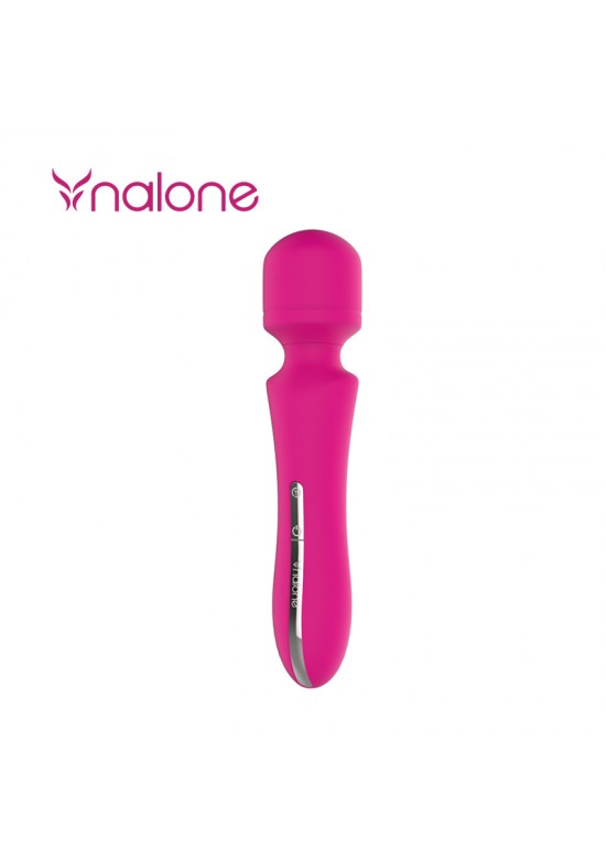 Masajeador wand Nalone en silicona rosa fucsia con panel de control plateado