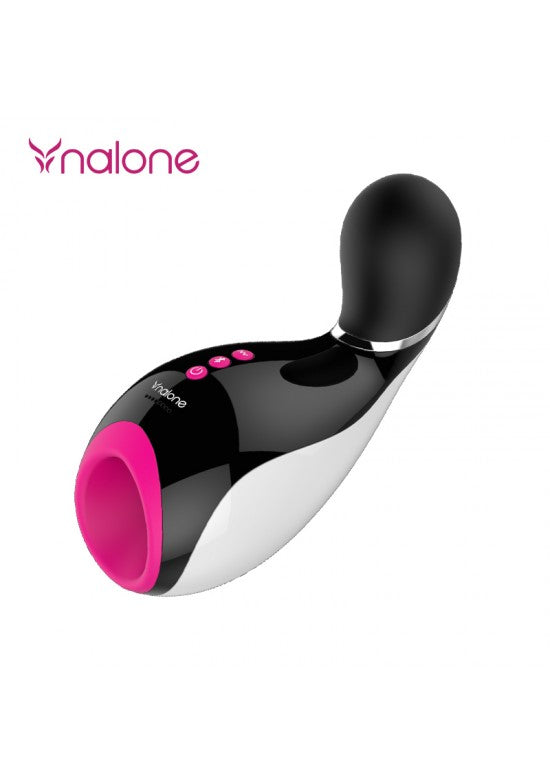 Masturbador masculino Nalone negro y rosa con cabezal masajeador esférico