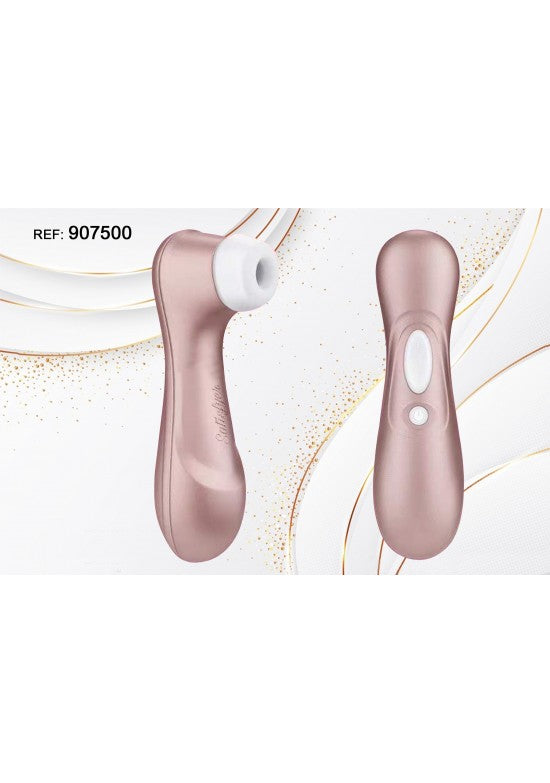 Estimulador femenino por succión Satisfyer color rosa dorado visto de frente y de perfil