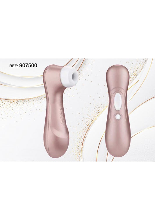 Estimulador femenino por succión Satisfyer color rosa dorado visto de frente y de perfil