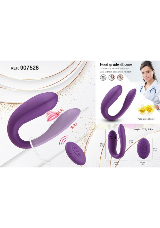 Estimulador para parejas en forma de U color lila con mando a distancia inalámbrico