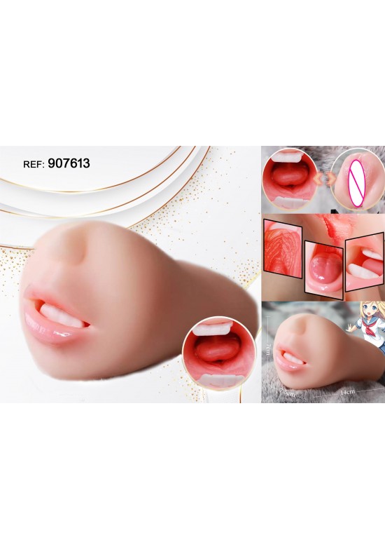 Masturbador masculino de silicona con doble entrada en tono piel con detalle interior realista
