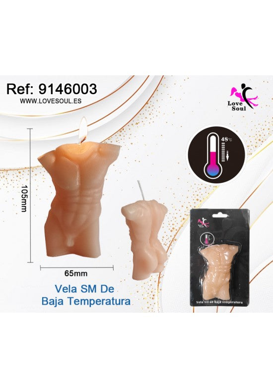 Vela SM de baja temperatura en forma de torso masculino color piel 105mm