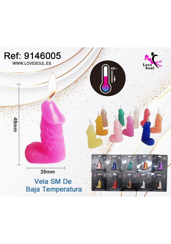 Vela SM de baja temperatura en forma fálica de 48mm en varios colores