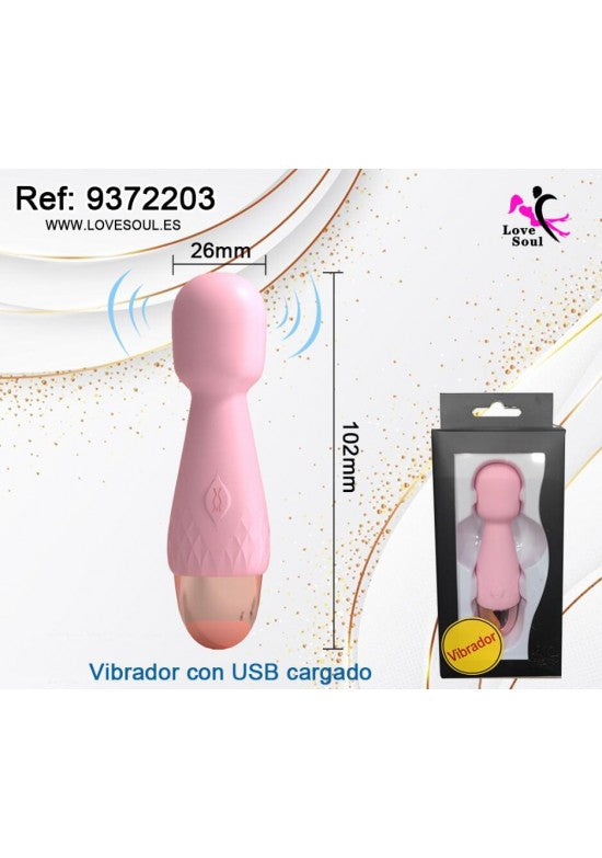 Mini masajeador wand rosa con base dorada y carga USB, ref. 9372203