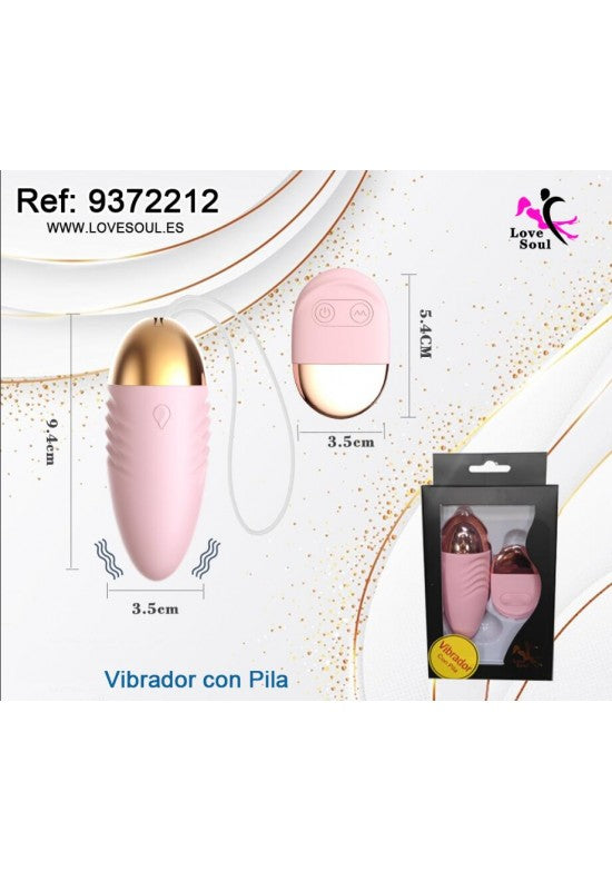 Huevo vibrador de silicona rosa texturizada con detalles dorados y mando a distancia a pilas