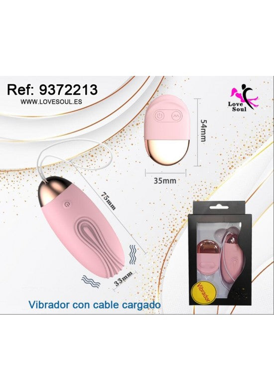 Huevo vibrador de silicona rosa con mando recargable y cable de carga incluido