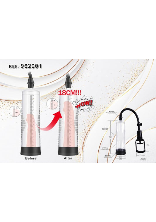 Bomba de vacío manual masculina con cilindro transparente graduado y manguera negra