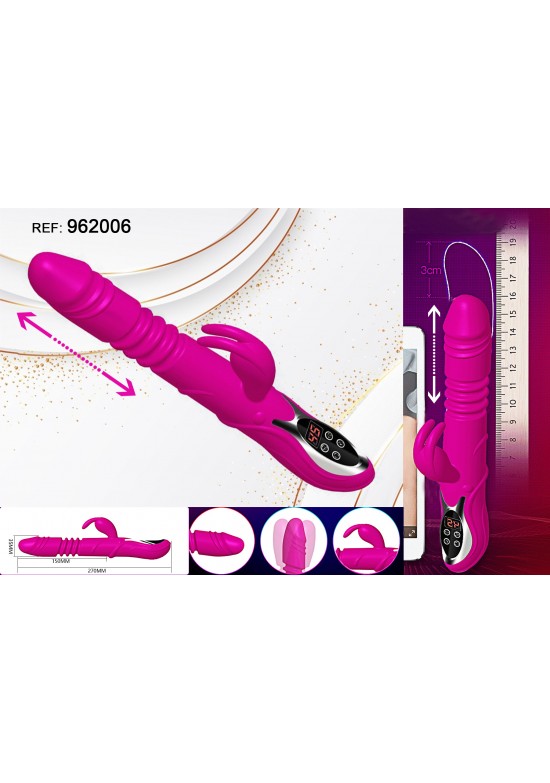 Vibrador rabbit fucsia con función thrust y pantalla LED integrada