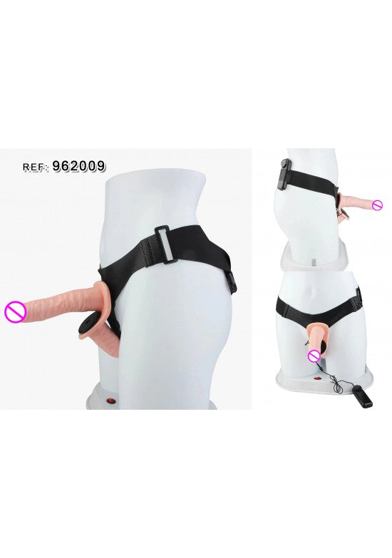 Arnés strap-on negro ajustable con dildo realista en tono piel