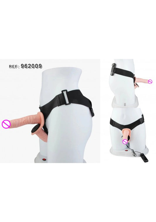 Arnés strap-on negro ajustable con dildo realista en tono piel