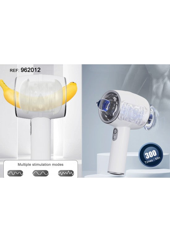 Masturbador eléctrico masculino blanco con cámara texturizada translúcida