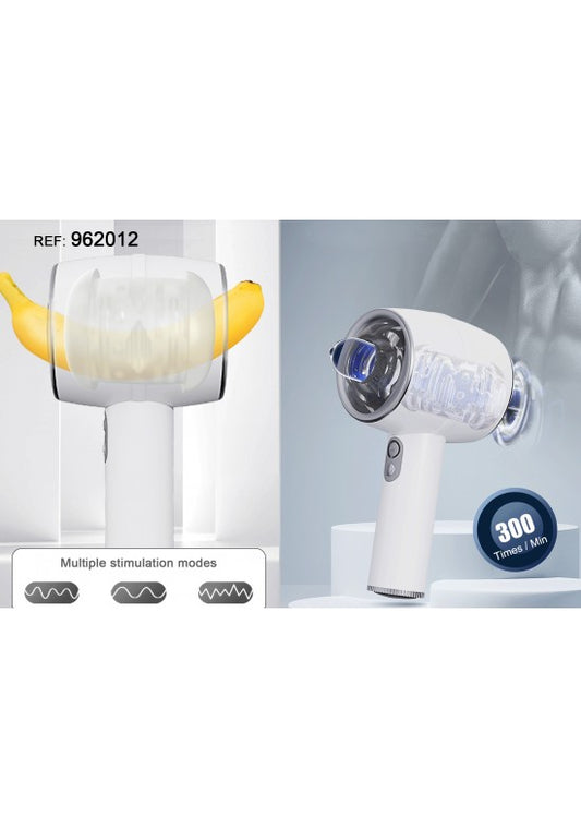 Masturbador eléctrico masculino blanco con cámara texturizada translúcida