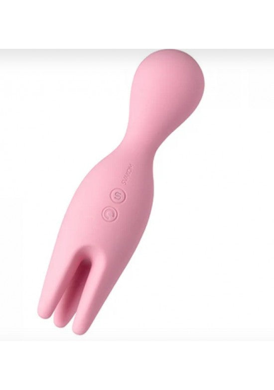Masajeador personal de silicona rosa con puntas flexibles y cabezal redondeado