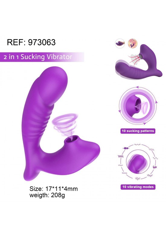 Masajeador personal 2 en 1 color lila con indicadores de 10 modos succión y vibración