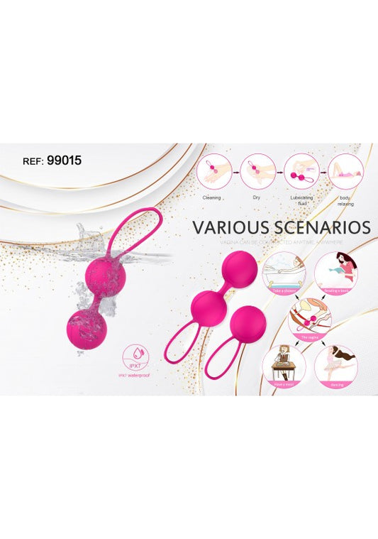 Bolas de suelo pélvico de silicona rosa waterproof con cordón, ref. 99015
