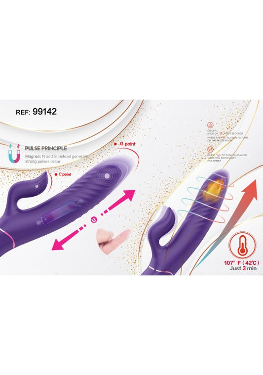 Vibrador rabbit morado con función de calor y pulsos magnéticos punto G y clítoris