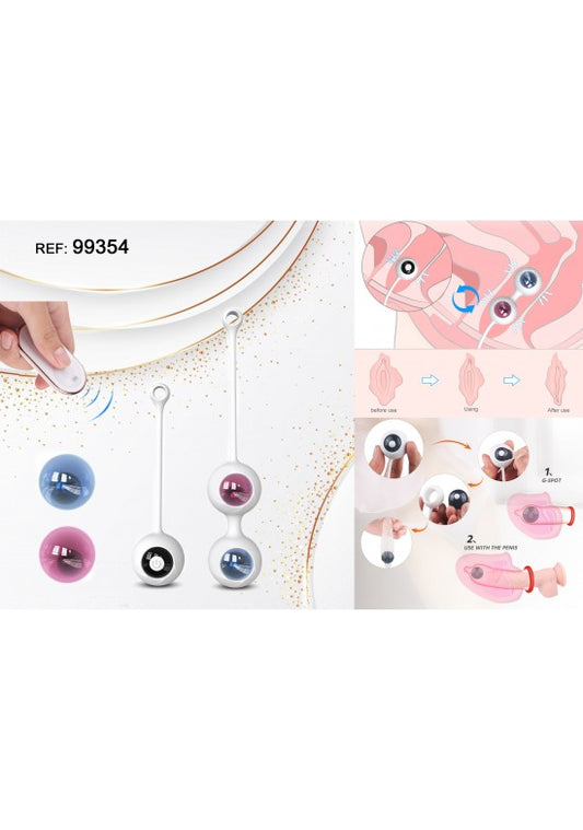 Bolas kegel vibradores con mando remoto en colores azul, rosa y blanco