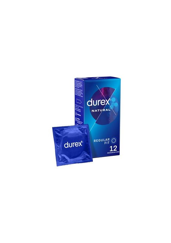Caja de preservativos Durex Natural Regular Fit con sobre individual azul, 12 unidades