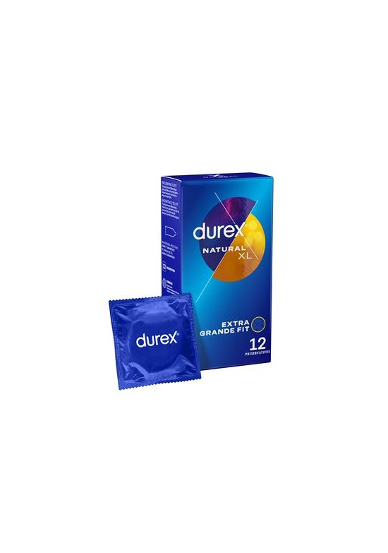 Caja de preservativos Durex Natural XL Extra Grande Fit con sobre individual, 12 unidades