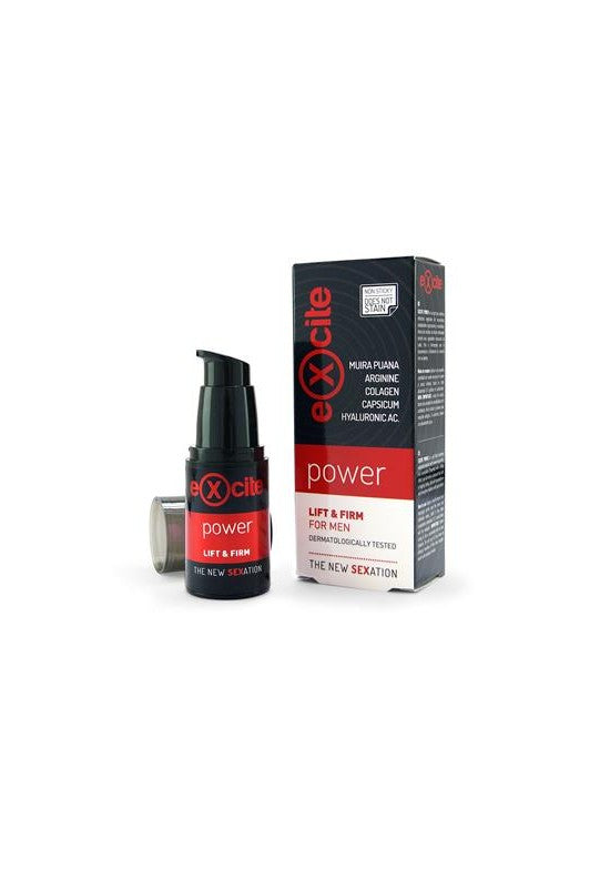 Gel estimulante masculino eXcite Power Lift and Firm con caja y envase dosificador