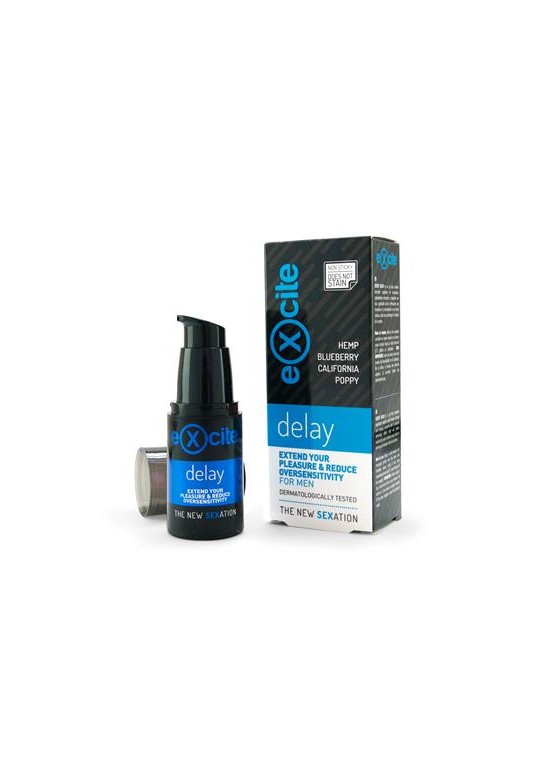 Frasco y caja del gel retardante Excite Delay para hombre con extracto de cáñamo