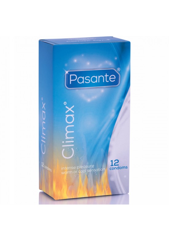 Caja azul de preservativos Pasante Climax efecto calor y frío 12 unidades