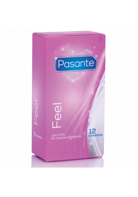 Caja rosa de preservativos Pasante Feel ultra finos 12 unidades
