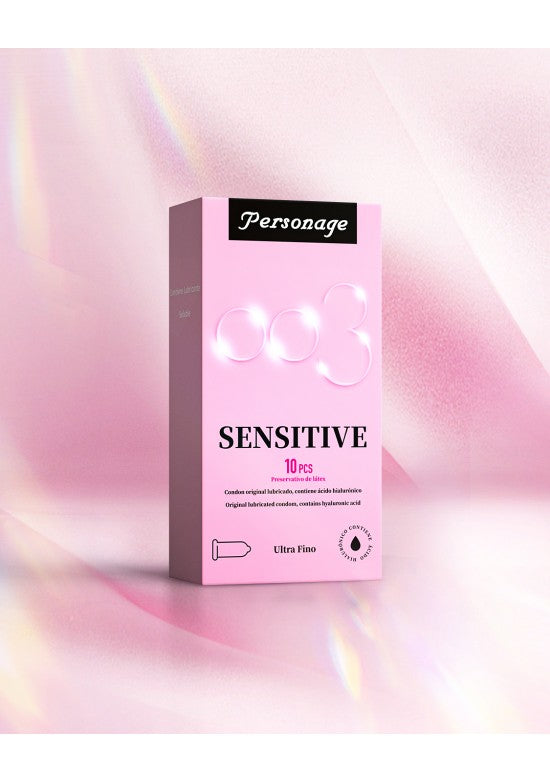 Caja de preservativos Personage Sensitive Ultra Fino 10 unidades con ácido hialurónico