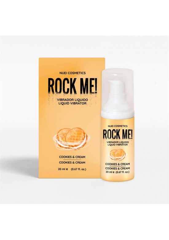 Rock Me! vibrador líquido cookies and cream 20ml con caja amarilla Nuei Cosmetics