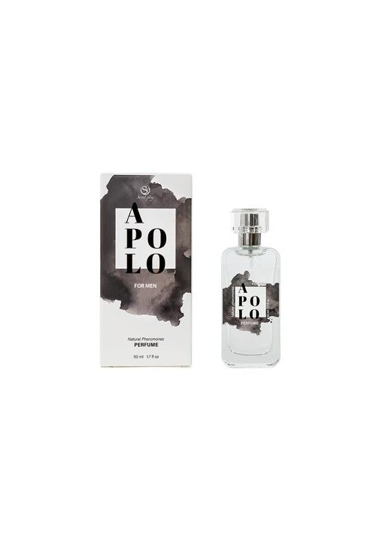 Perfume Apolo for Men con feromonas naturales 50 ml, frasco transparente con caja blanca y negra