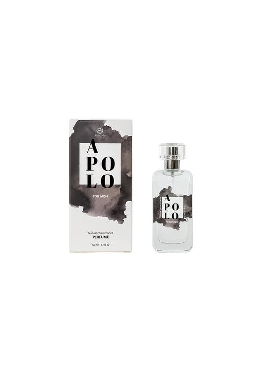 Perfume Apolo for Men con feromonas naturales 50 ml, frasco transparente con caja blanca y negra