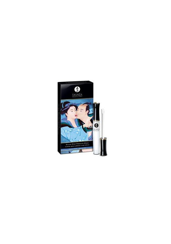 Caja y aplicador del gloss de placer oral Shunga Divine sabor coco y menta