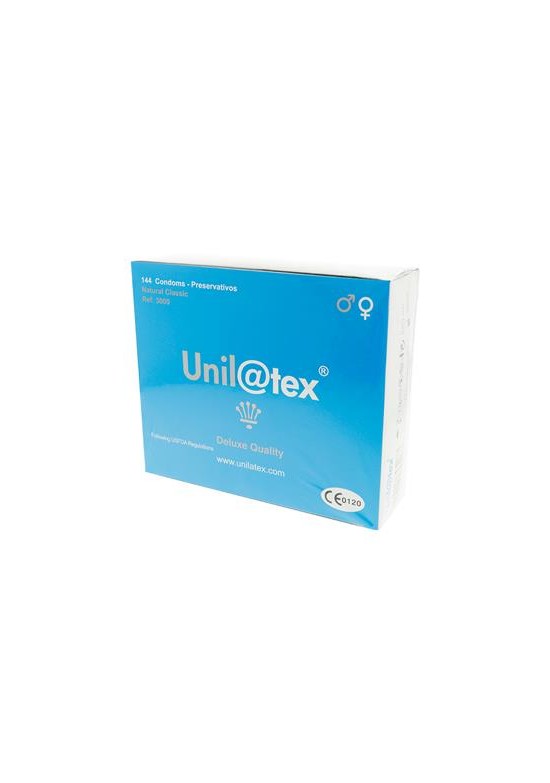Caja azul de 144 preservativos Unilatex Natural Classic Deluxe Quality