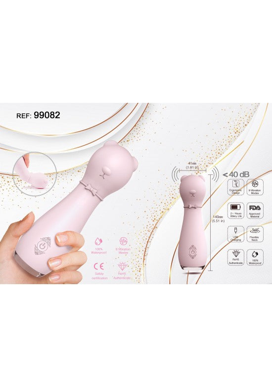Masajeador personal de silicona rosa con cuello flexible y mando de encendido