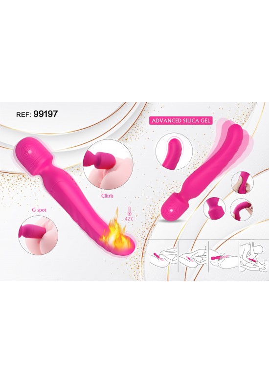 Masajeador varita vibrador fucsia silicona avanzada con función calor 42 grados