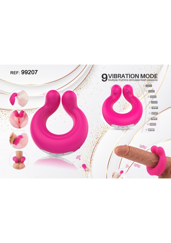 Estimulador de pareja en silicona fucsia con 9 modos de vibración forma de U