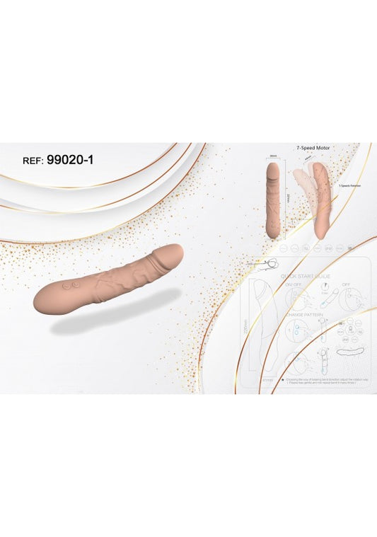 Vibrador realista flexible de silicona en tono beige con motor de 7 velocidades y rotación