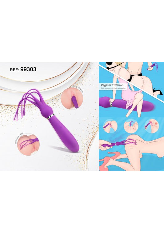 Vibrador multifunción lila con flecos sensitivos en silicona