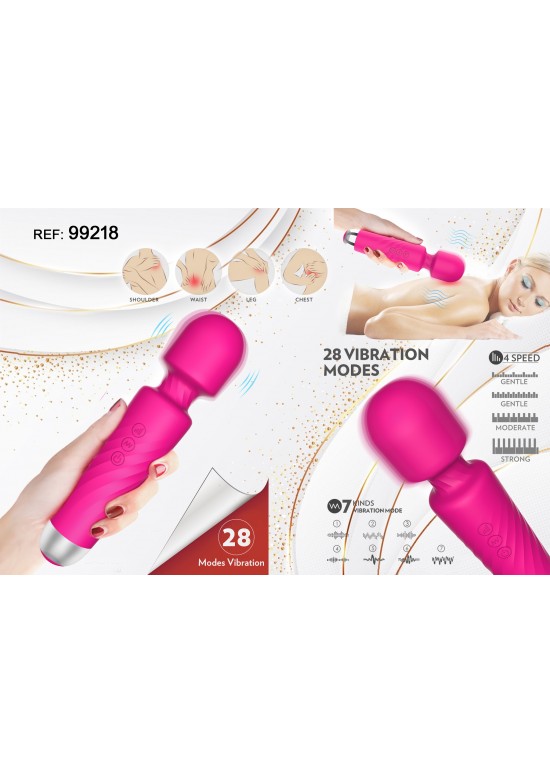 Masajeador varita de silicona rosa 28 modos vibración ref 99218