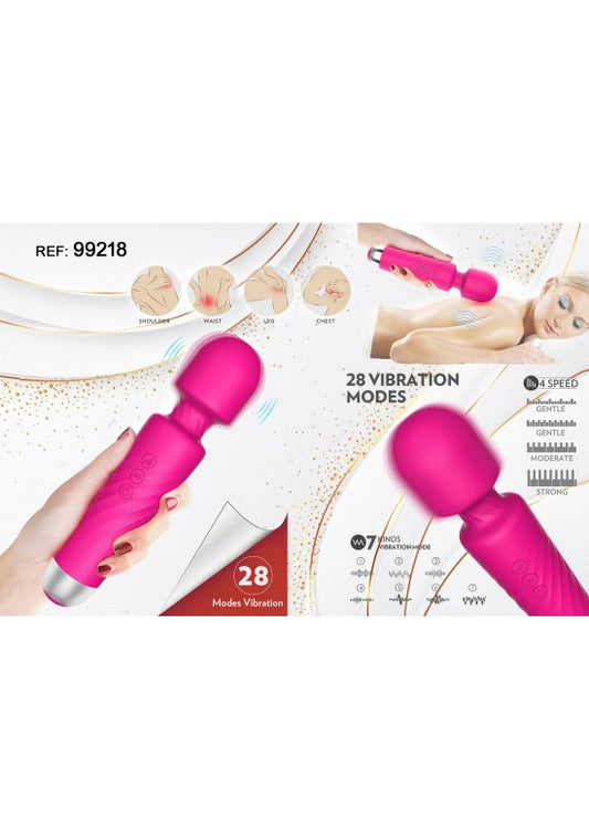 Masajeador varita de silicona rosa 28 modos vibración ref 99218