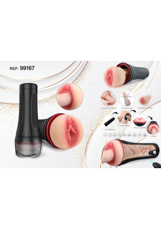 Masturbador masculino con carcasa negra e interior TPE realista con vibrador ref 99167