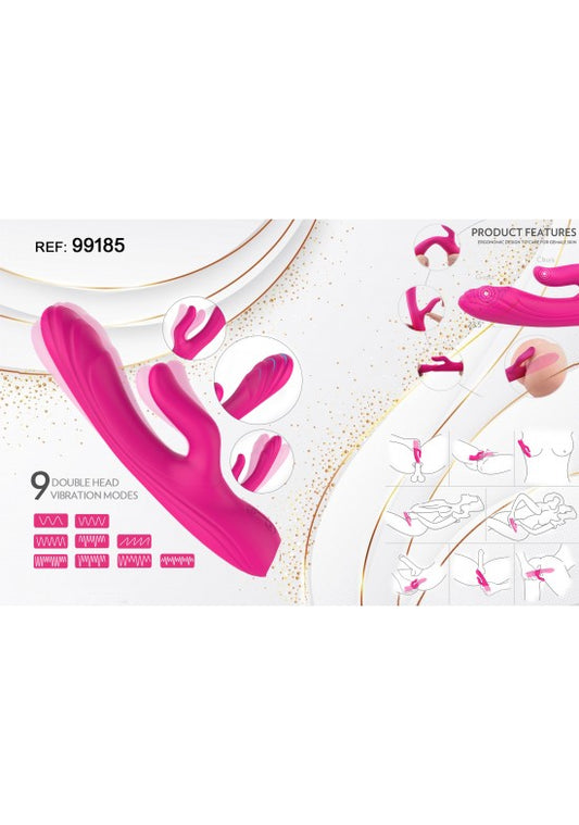Vibrador de doble cabezal rosa fucsia con 9 modos de vibración ref 99185