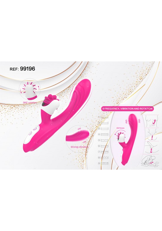 Vibrador rabbit fucsia silicona con rotación 360 grados y 9 frecuencias de vibración