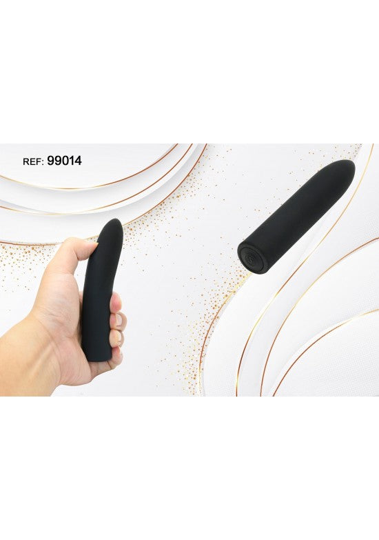Vibrador personal alargado y curvo de silicona negra mate, ref 99014