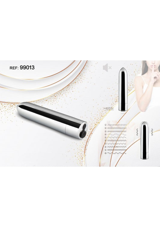 Vibrador bala compacto color plateado y negro con 7 modos de vibración