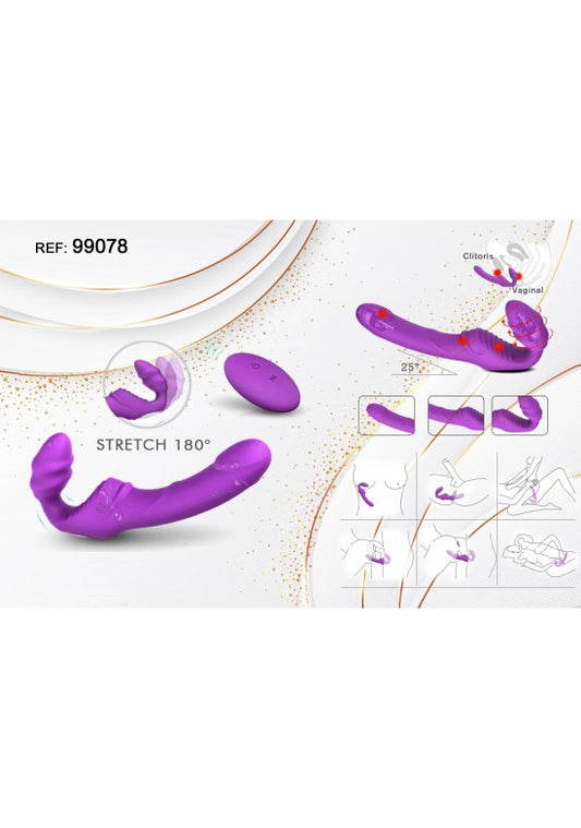 Vibrador doble flexible 180 grados en silicona lila con mando a distancia