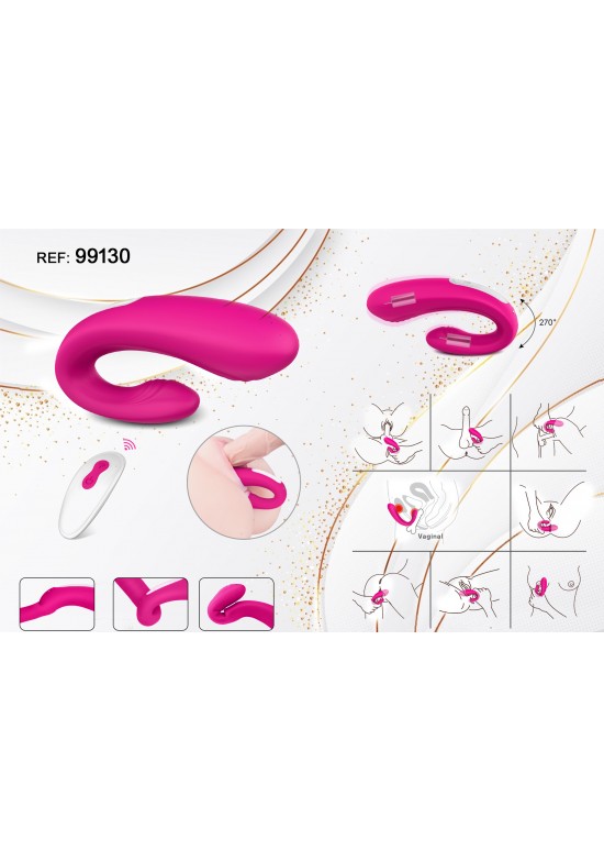 Vibrador para parejas en forma de U en silicona fucsia con mando inalámbrico