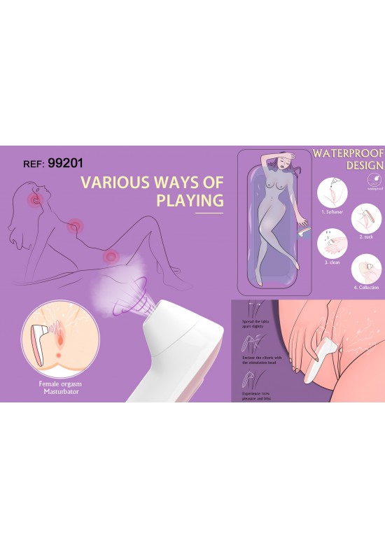 Estimulador clitorial de succión waterproof blanco y rosa diseño ergonómico