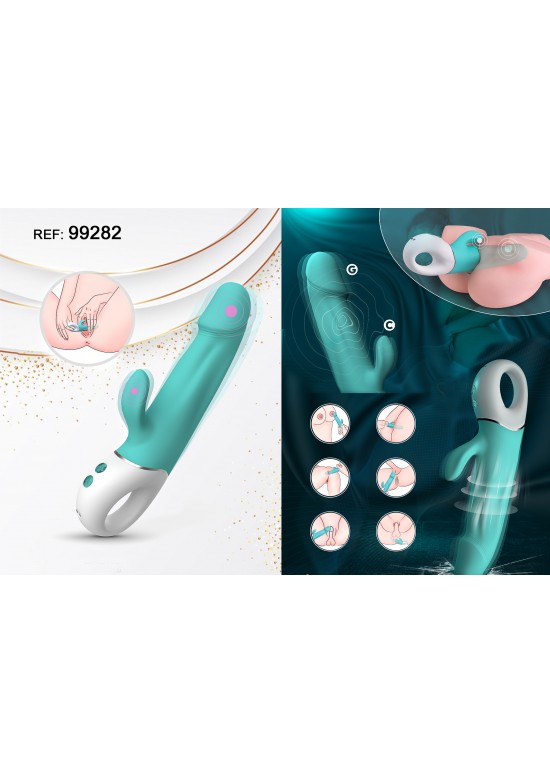 Masajeador doble estimulación en silicona verde agua con asa ergonómica y brazo articulado